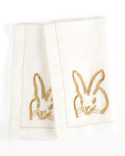 Hunt Slonem Painted Bunny Embroidered Dinner Napkin - White/gold