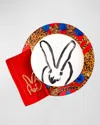 Hunt Slonem Painted Bunny Embroidered Dinner Napkin, Red/gold