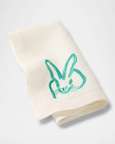 Hunt Slonem Painted Bunny Embroidered Linen Dinner Napkin In Neutral