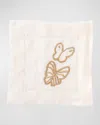 Hunt Slonem Painted Butterfly Embroidered Linen Cocktail Napkins, Set Of 6 In White