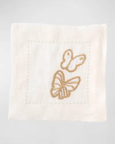 Hunt Slonem Painted Butterfly Embroidered Linen Cocktail Napkins, Set Of 6 In Multi