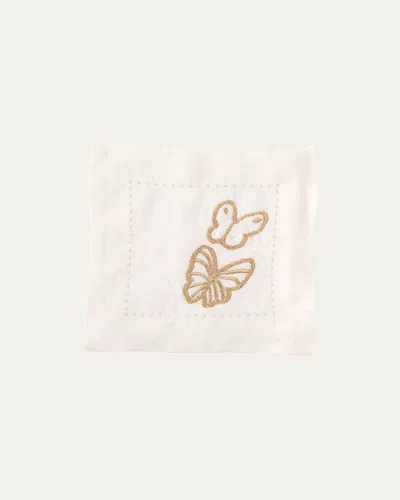 Hunt Slonem Painted Butterfly Embroidered Linen Cocktail Napkins, Set Of 6 In Multi