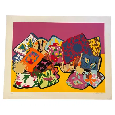 Pre-owned Hunt Slonem Pillow Garden Pop Art Lithograph In Orange