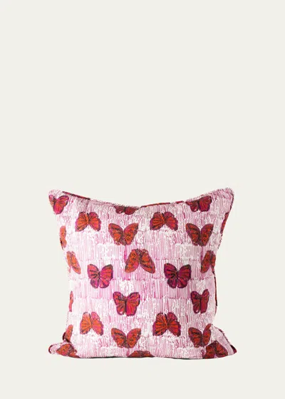 Hunt Slonem Pretty In Pink Butterflies Pillow, 22" In Multi