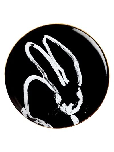 Hunt Slonem Rabbit Run 14k-gold-rim Stoneware Dinner Plate In Black