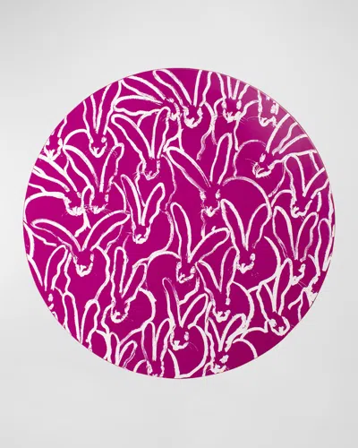 Hunt Slonem Rabbit Run 15" Round Lacquer Placemat, Fuchsia In Pink