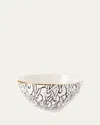Hunt Slonem Rabbit Run Cereal Bowl With Gold Rim In White Multi