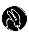 Hunt Slonem Rabbit Run Dinner Plate With Gold Rim - Black In Black Multi