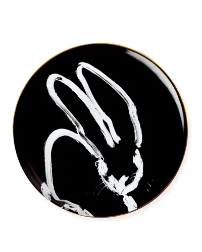 Hunt Slonem Rabbit Run Dinner Plate With Gold Rim - Black