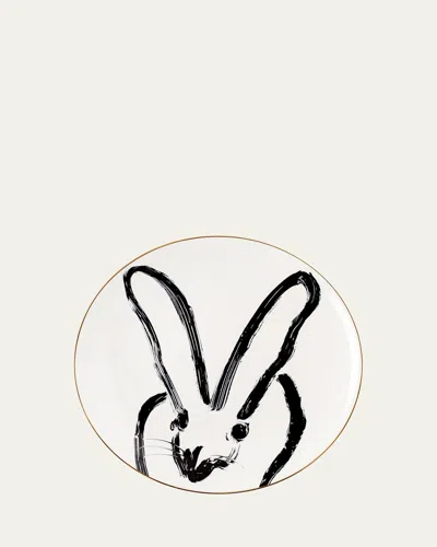 HUNT SLONEM RABBIT RUN DINNER PLATE WITH GOLD RIM - WHITE