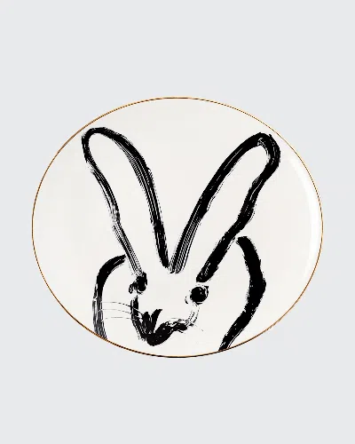 HUNT SLONEM RABBIT RUN DINNER PLATE WITH GOLD RIM - WHITE