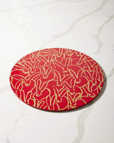 Hunt Slonem Rabbit Run Gold Leaf & Lacquer Placemat In Red