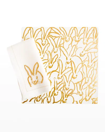 Hunt Slonem Rabbit Run Gold Leaf And Lacquer Placemat In Brown