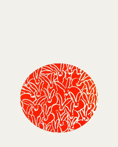 HUNT SLONEM RABBIT RUN ROUND LACQUER PLACEMAT, ORANGE