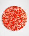 Hunt Slonem Rabbit Run Round Lacquer Placemat, Orange In Orange Crush