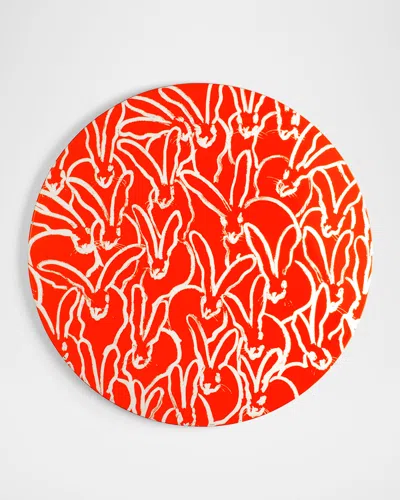 HUNT SLONEM RABBIT RUN ROUND LACQUER PLACEMAT, ORANGE