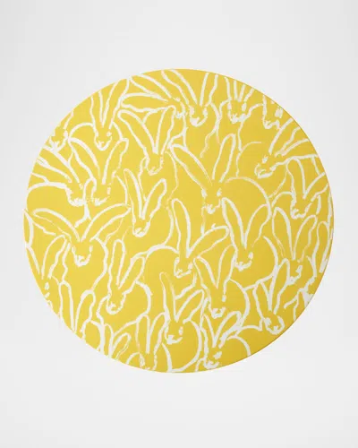 Hunt Slonem Rabbit Run Round Lacquer Placemat In Yellow