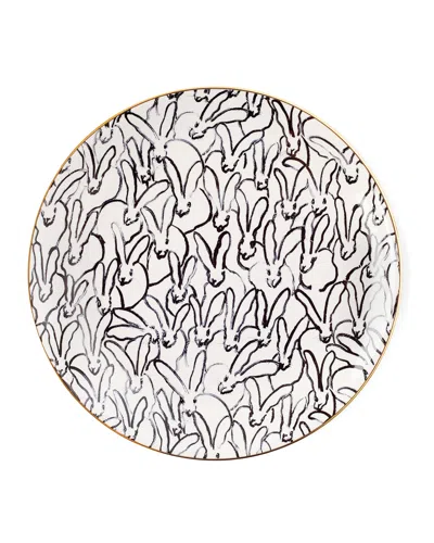 Hunt Slonem Rabbit Run Salad Plate With Gold Rim In White