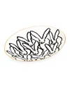 Hunt Slonem Rabbit Run Serving Platter With Gold Rim In White Pattern