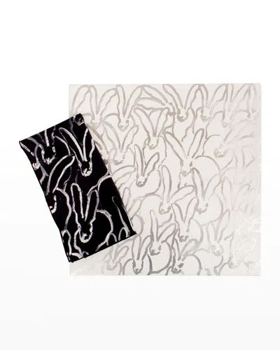 Hunt Slonem Rabbit Run Silver Leaf And Lacquer Placemat In White/silver