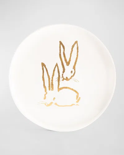 Hunt Slonem Royal Rabbit Gold Leaf And Lacquer Tray In White