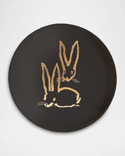 Hunt Slonem Royal Rabbit Gold Leaf And Lacquer Tray In Black