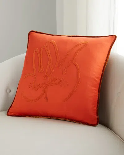 Hunt Slonem Silk & Velvet Bunny Pillow In Red
