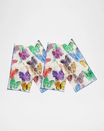 Hunt Slonem Spring Butterflies Printed Linen Dinner Napkin In Multi