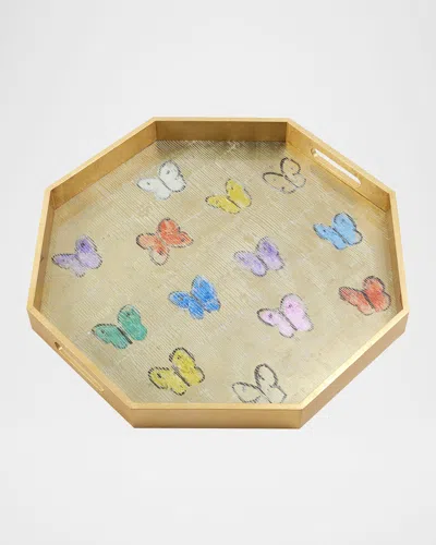 Hunt Slonem Summer Butterflies Octagonal Gold Leaf Tray In Multi