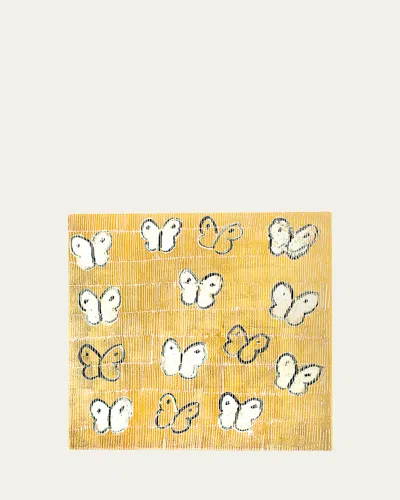 Hunt Slonem White Ascension Gold Leaf And Lacquer Placemat - 14.5"sq In Yellow