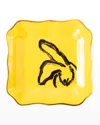 Hunt Slonem Yellow Portrait Plate With Hand-painted Gold Rim In Yellow