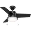 Hunter 36"  Aker Matte Black Led Light Pull Chain Ceiling Fan In Black