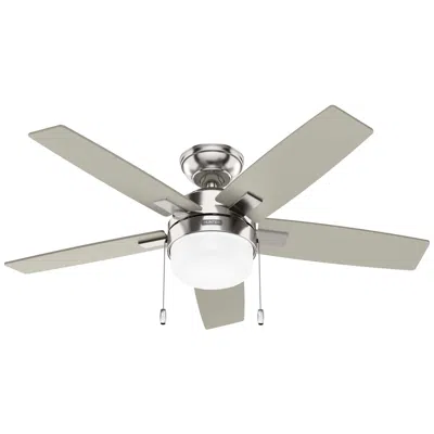Hunter 44" Anisten Brushed Nickel Fan With Matte Nickel/light Grey Oak Blades In Gray