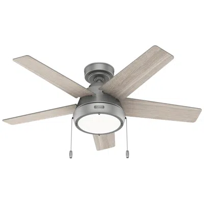 Hunter 44"  Burroughs Matte Silver Led Ceiling Fan With Pull Chain In Gray