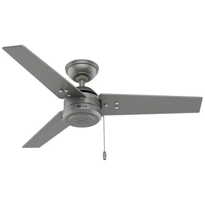Hunter 44"  Cassius Matte Silver Damp Rated Ceiling Fan With Pull Chain In Gray