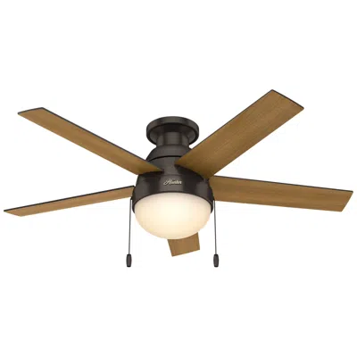 Hunter 46"  Anslee Led Bronze Finish Ceiling Fan With Pull Chain In Brown