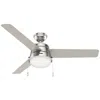 Hunter 52" Aker Brushed Nickel Ceiling Fan With Light Kit And Pull Chain In Silver