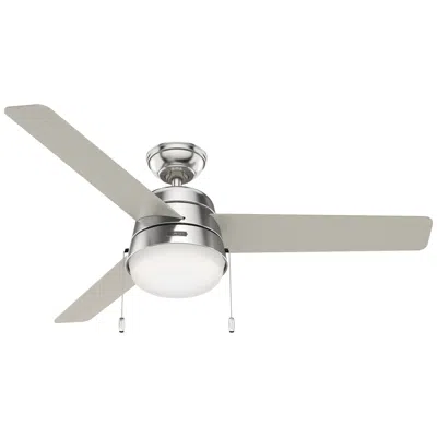 Hunter 52" Aker Brushed Nickel Ceiling Fan With Light Kit And Pull Chain In Silver