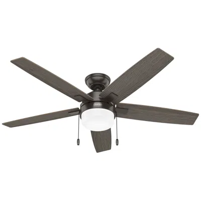 Hunter 52" Anisten Noble Bronze Fan With Grey Walnut/warm Grey Oak Blades In Brown