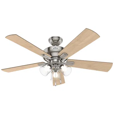 Hunter 52" Crestfield Brushed Nickel And Gray Pine Led Ceiling Fan In Brown