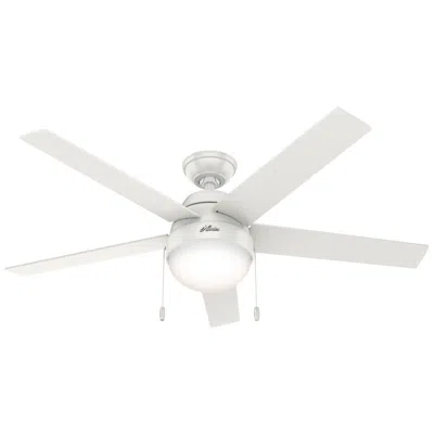 Hunter 52"  Anslee Led Fresh White Finish Ceiling Fan With Pull Chain In Gray
