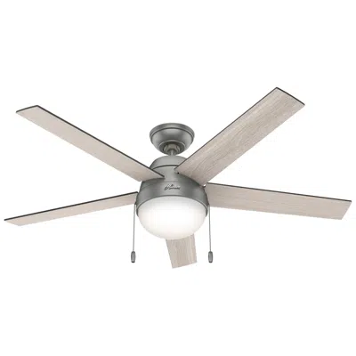 Hunter 52"  Anslee Led Matte Silver Ceiling Fan With Pull Chain In Gray
