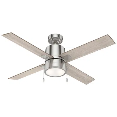 Hunter 52"  Beck Brushed Nickel Led Ceiling Fan W/ Oak Blades In Gray