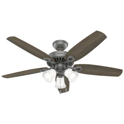 Hunter 52"  Builder Matte Silver Ceiling Fan With Led Light Kit In Brown