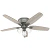 Hunter 52"  Builder Matte Silver Low Profile Ceiling Fan With Led Light In Gray