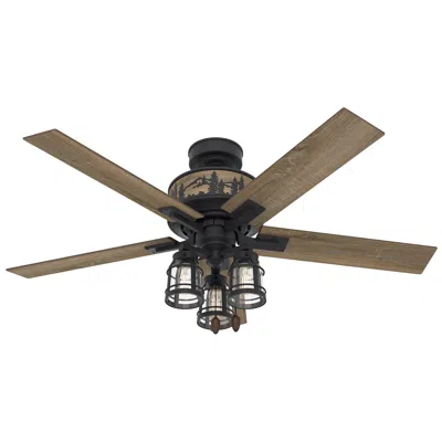 Hunter 52"  Mt. Vista Natural Iron Led Light Pull Chain Ceiling Fan In Brown