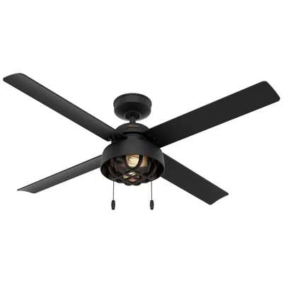 Hunter 52"  Spring Mill Led Damp Rated Matte Black Fan With Pull Chain