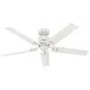 Hunter 52"  Windbound Matte White Damp Rated Ceiling Fan And Pull Chain In White