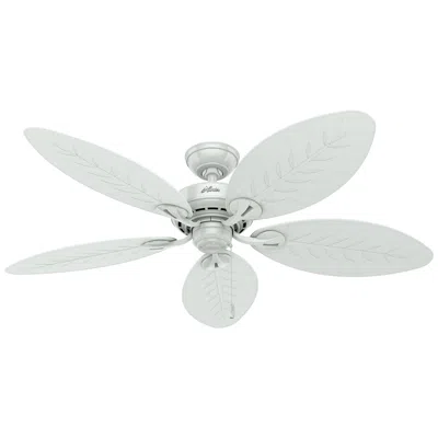 Hunter 54"  Bayview White Finish Damp Rated Pull Chain Ceiling Fan In Gray