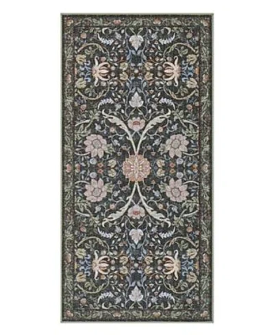 Hunter Abrabella Washable Non Slip Printed Chenille Runner Rug In Black